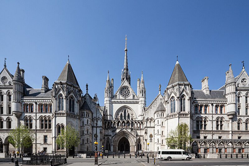 The main gate of the Royal Courts of Justice in London, seat of the High Court